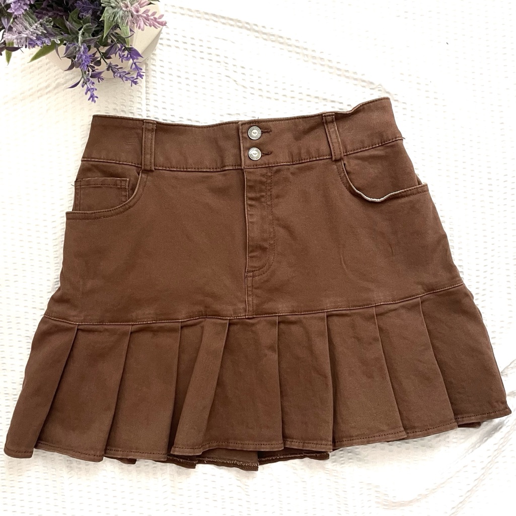 Hollister Brown Pleated High Rise Skirt Small